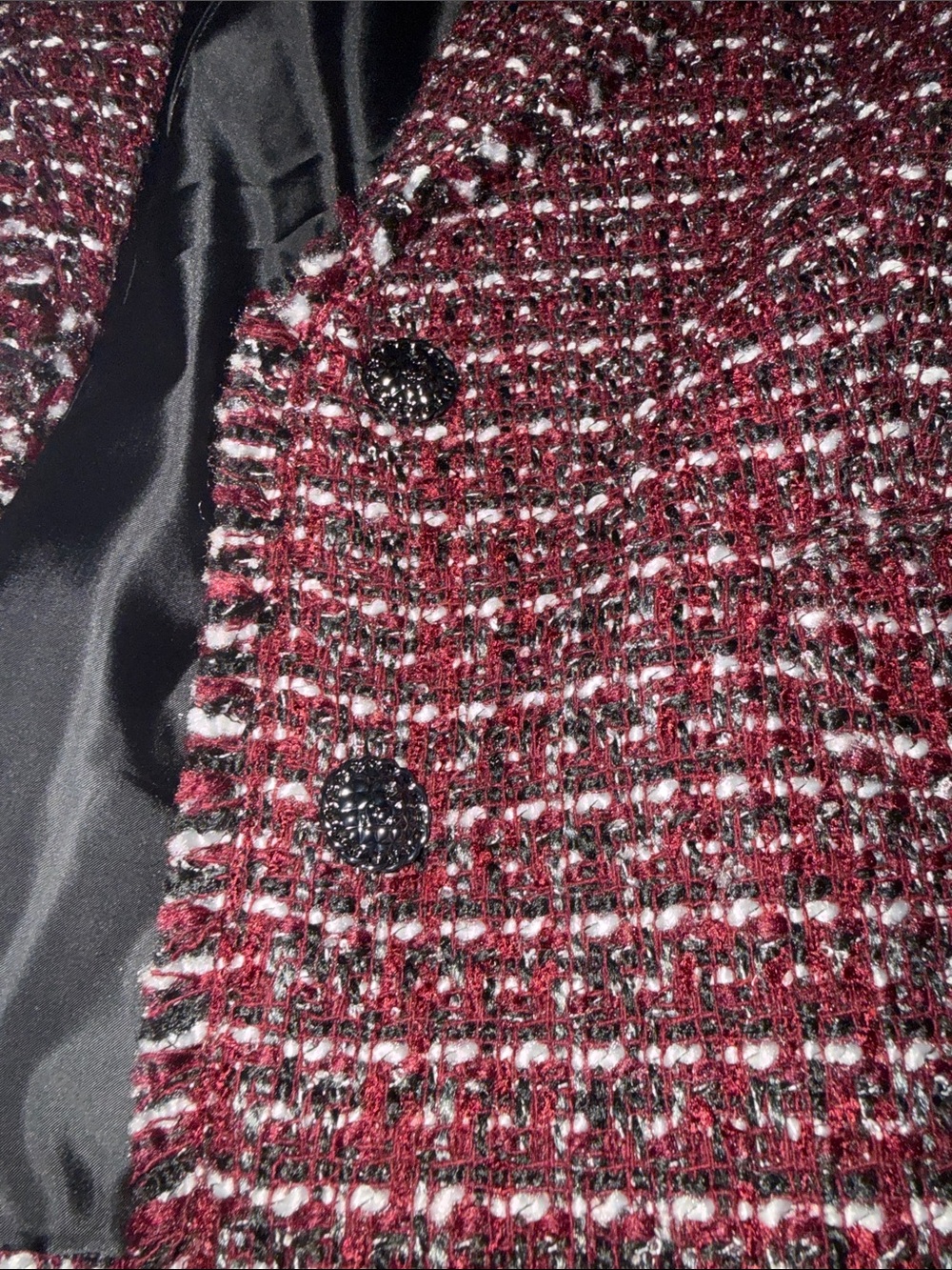 Karl Lagerfield -NWT Tweed Fringe Open-Front Jacket - Burgundy - Picture 5 of 5
